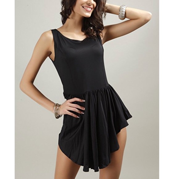 Boutique | Dresses | Black Sleeveless Asymmetrical Mini Dress | Poshmark